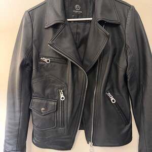 Moto Women leather Black Jacket Small